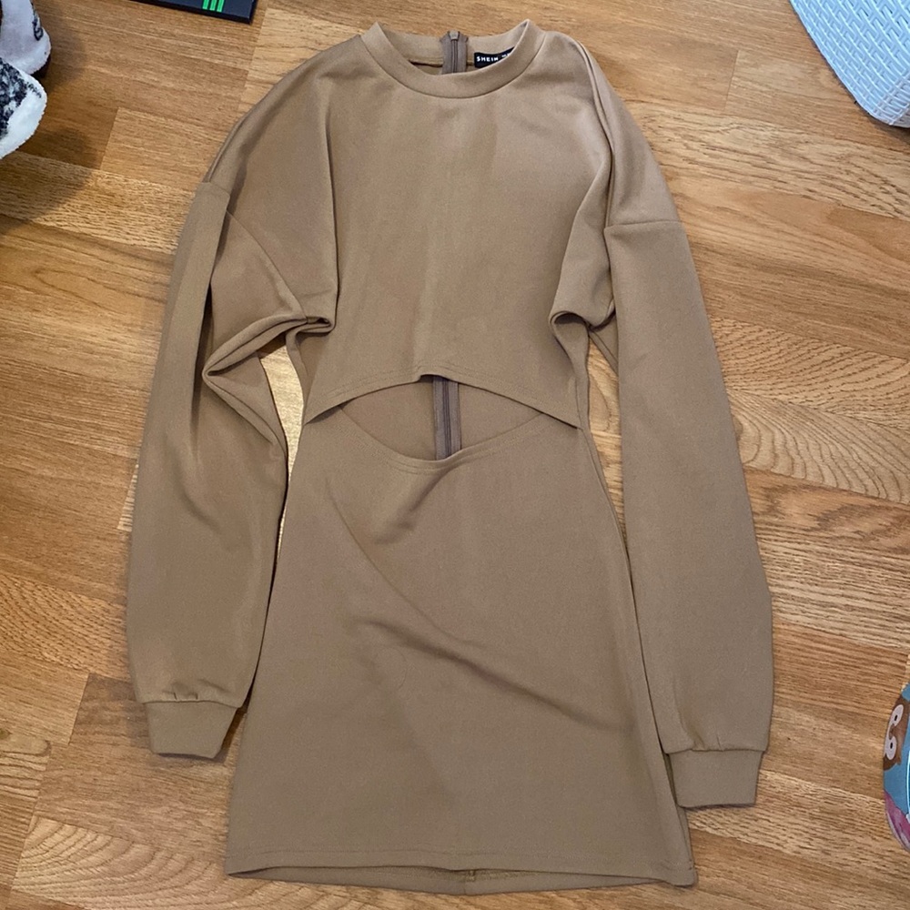 Tan SHEIN dress with cut out in the front